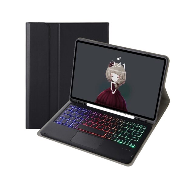 Bluetooth Keyboard Leather Tablet Case For Ipad 9.7 2018 & 2017 / Pro 9.7 / Air 2 With Touch Pad And Pen Slot - Black