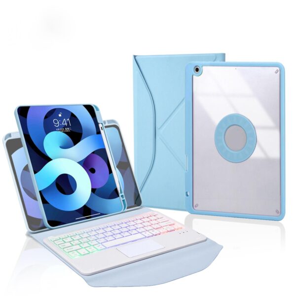 Bluetooth Keyboard Leather Case For Ipad 10.2 - Touchpad Backlight Pen Slot - 2021 / 2020 / 2019 - Sky Blue