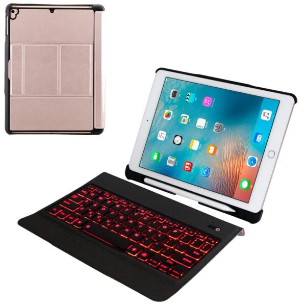 Bluetooth Keyboard & Leather Tablet Case For Ipad Air / Pro 9.7 - Detachable Ultra-Thin Multi-Angle Backlit - Pink