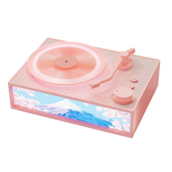 Retro Vinyl Record Player Bluetooth Speaker with Illuminated Art Panel & Aroma Diffuser(pink)